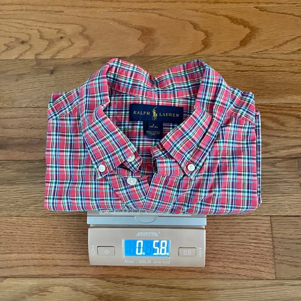 Ralph Lauren Boys Large 14/16 Red Tattersall Plaid Button Down Shirt Sleeve